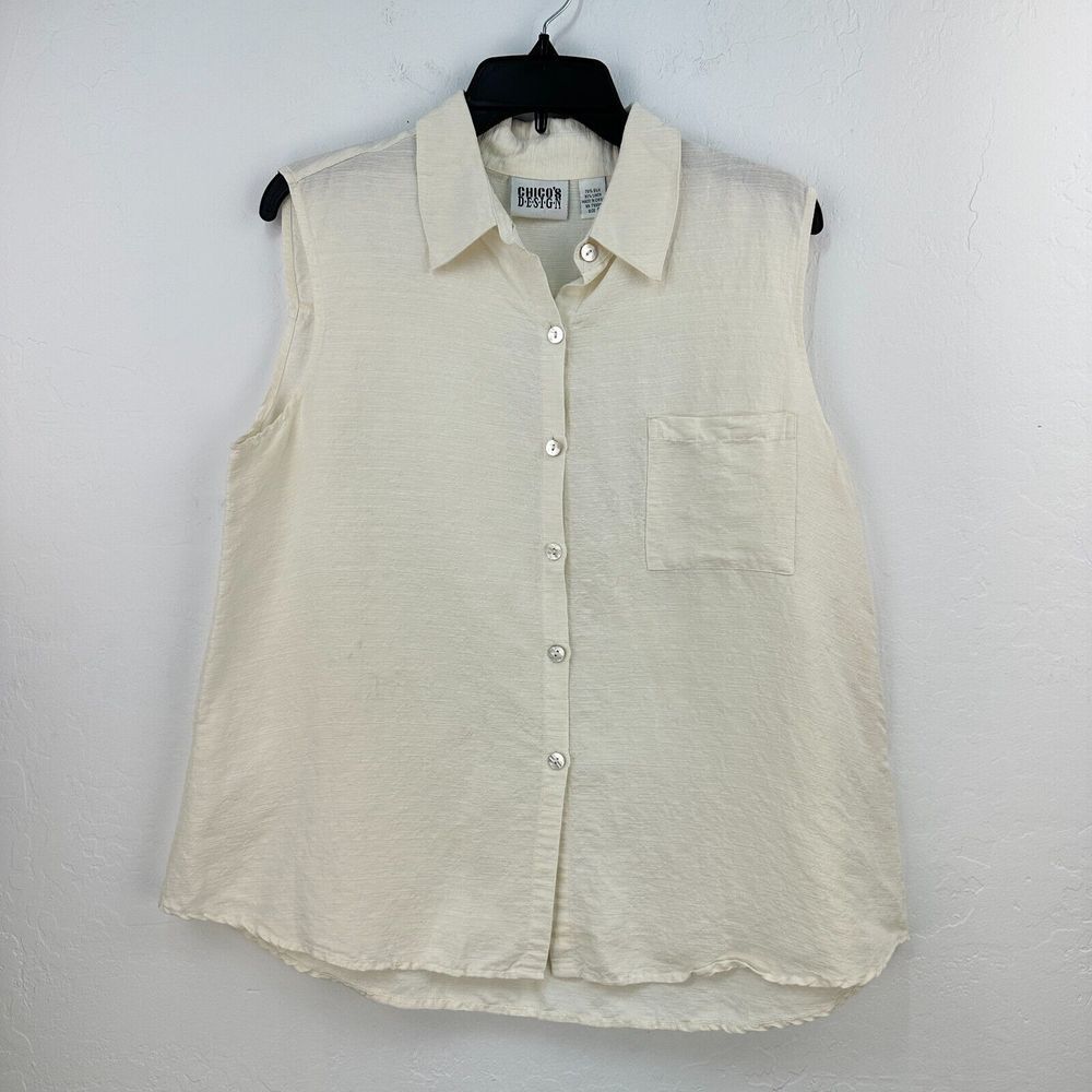 Vintage Chicos Sleeveless Top Womens 3 Cream Office 90s Silk Linen Natural Fiber